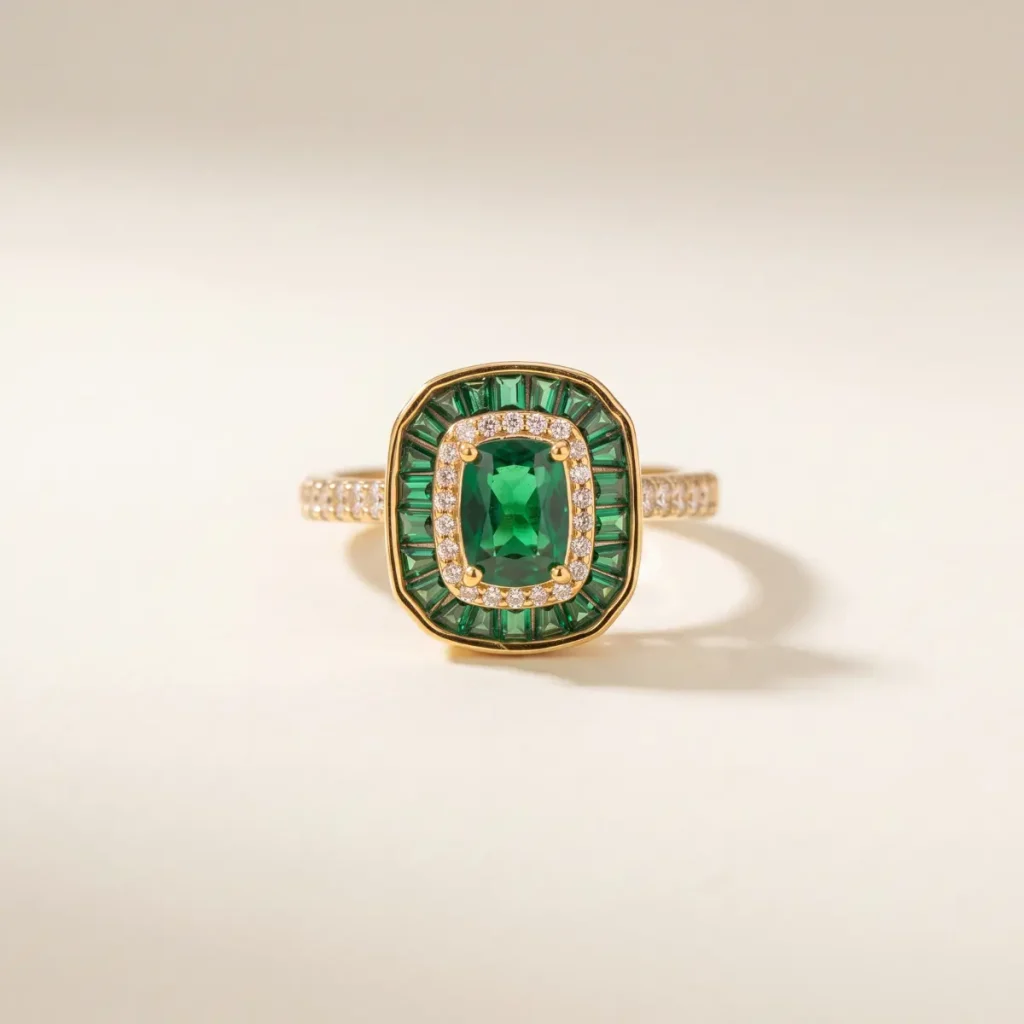 Bague cocktail verte de style Gatsby années 20