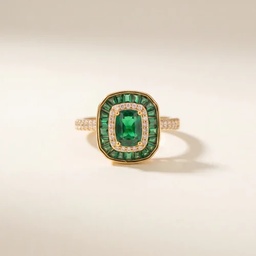 Bague cocktail verte de style Gatsby années 20