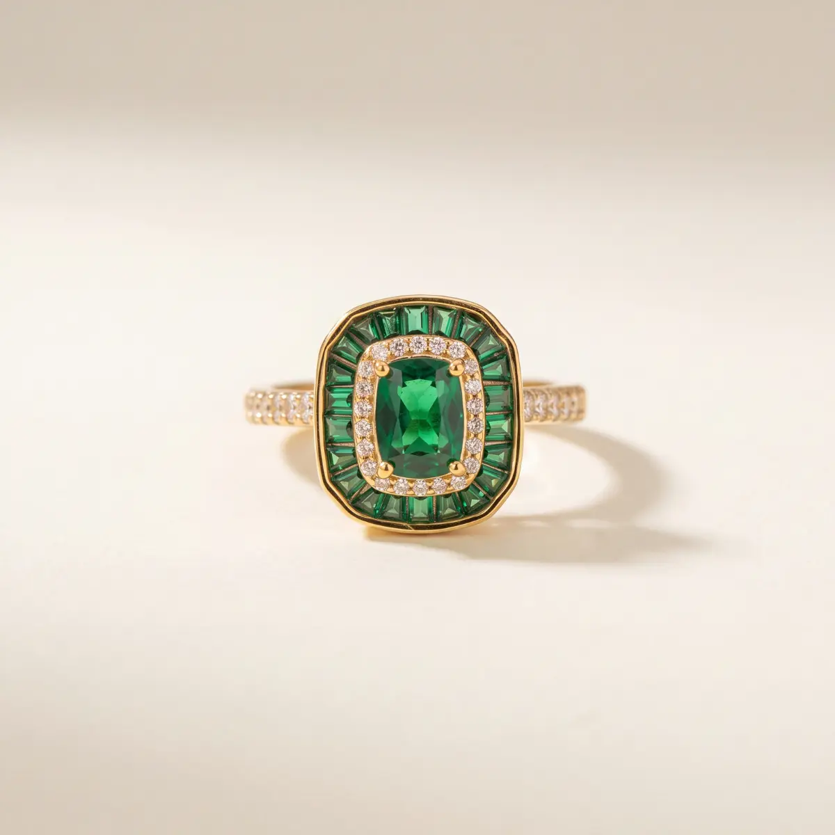 Bague cocktail verte de style Gatsby années 20